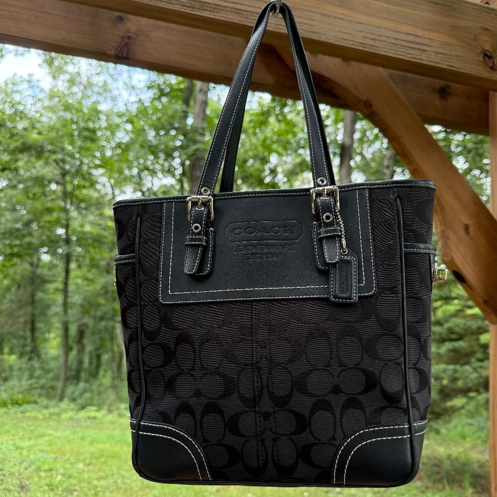 Coach Black Lunch Tote Signature C Jaquard Canvas Shoulder Bag #10659